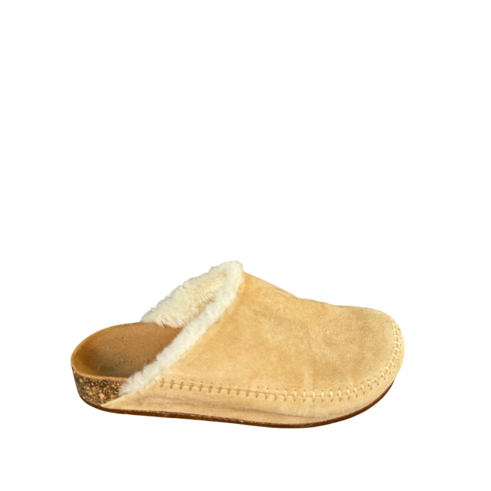 Jenni Kayne Shearling Mule Tan Suede Slip On Clogs Made in Italy Size 39